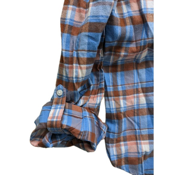 Lands End Plaid Cotton Flannel Pintuck Button Blouse Sz 2 Roll Tab Arm New wTags - Picture 6 of 6